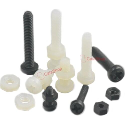 50 Pcs / Lot M3 Plastic Nylon Round Pan Phillips Head Screw Bolt With Nuts DIY Fasteners White Black