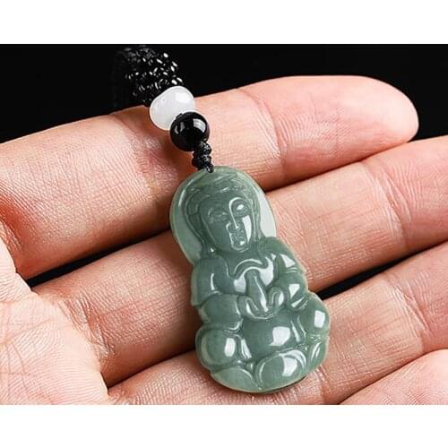 High quality natural emerald oil green Guanyin Buddha Pendant ice seed Pendant Amulet + delivery rope