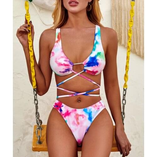 Sexy Floral Wrap Around Mid Waist Bikini Female Swimsuit Women Swimwear Two-Pieces Bikini Set Bather Bathing Suit Swim Lady