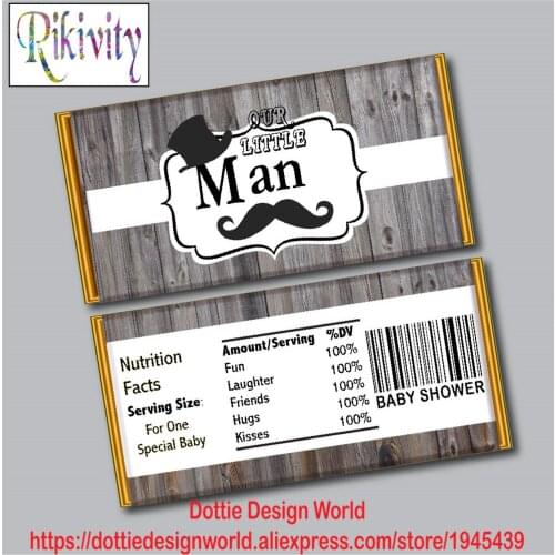 Little Man Prince Baby Shower Hershey Chocolate Candy Bar Wrapper Black White Wine Water Bottle Label Birthday Party Decoration