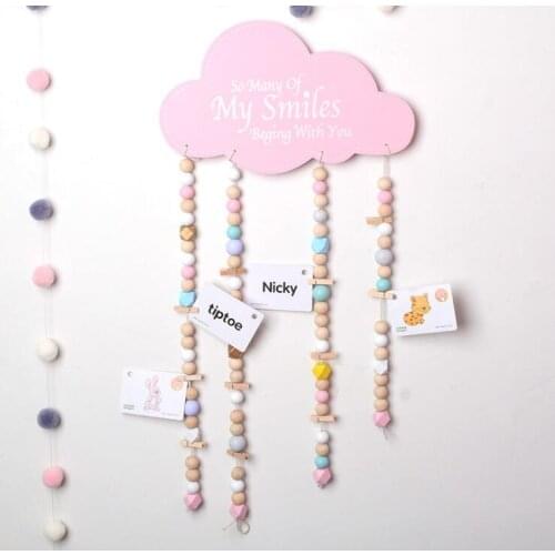 Nordic Crafts Pink Cloud Hanging Decorations Baby Room Solid Wood Ornaments Cloud Raindrops Decorative Wooden Beads String 05505