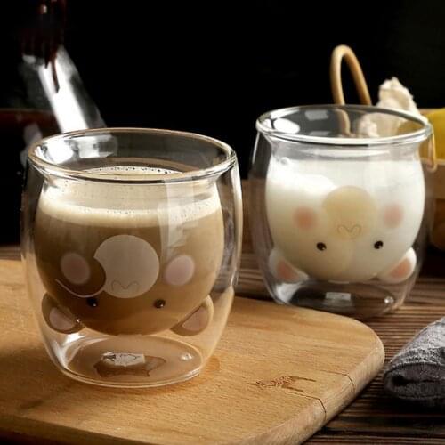 200ML Glass Mug Cartoon Cup Transparent Double Walls Cup Coffee Tea Milk Juice Cute Cup Christmas Mug Girlfriend Christmas Gift