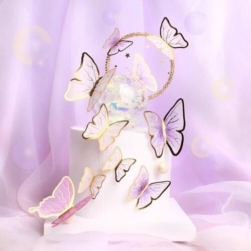 Butterfly Cake Toppers Happy Birthday Cake Toppers Handmade Painted Wedding Birthday Party Cake Decoration Party Baking Supplies