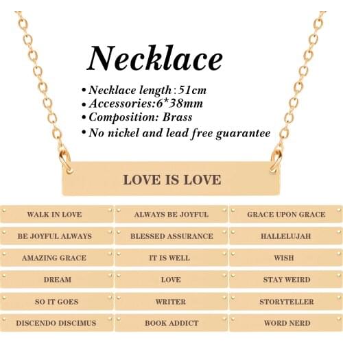 Inspirational Jewelry Clavicle Necklace Fashion Carved Letters Personality Horizontal Bar Chain Charm Female Cool Accessories