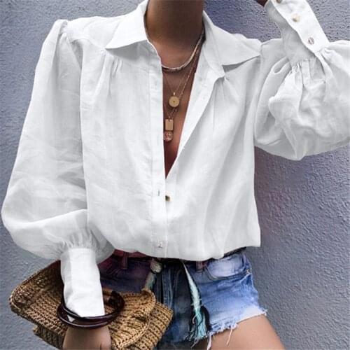 Women Fashion White Casual Lantern Long Sleeve Blouse Lapel Shirt blouse shirt women Turn-down Collar Regular blusas autumn tops