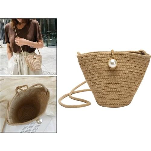 Women Straw Bag Crosbody Shoulder Bag Rattan Bucket Handbag Purse Photo Prop
