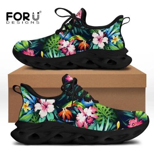FORUDESIGNS Women Shoes Tropical Hibiscus Pattern Flats Youth Lady Spring/Summer Sneakers Shoes Beach Walking Shoes Footwear