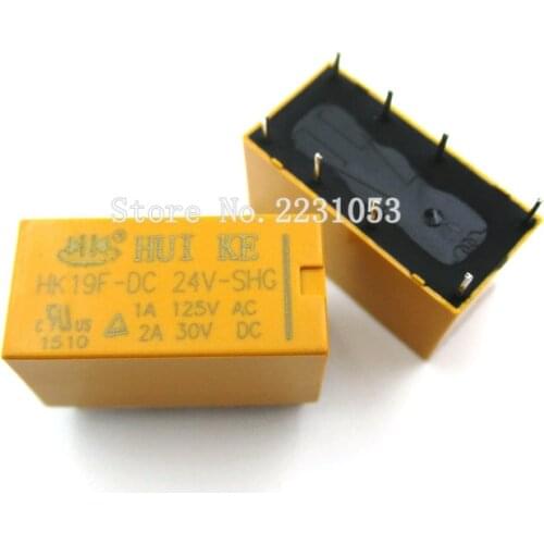 2PCS/LOT HK19F-DC24V-SHG Relay HK19-24V 1A 125V AC/2A 30V DC 8Pin