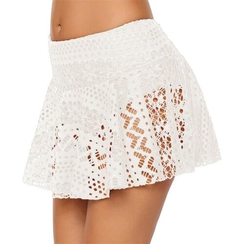 2021 Summer Womens Swim Trunk Women Lace Swim Skirt Crochet Bikini Bottom Swimsuit High Waist Tulip Hem Swim Skirt Beach Dress