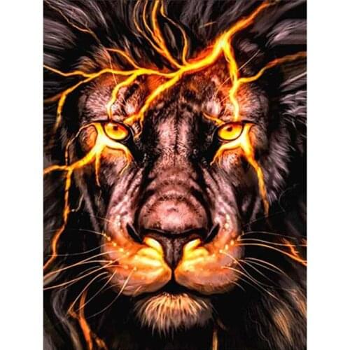 5D Diamond Embroidery Lion Lightning Full Diamond Picture Rhinestone Diamond Painting Animal Crafts Mosaic Home Decoration