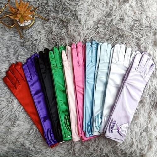 Women Satin Short Finger Wrist Gloves Smooth Evening Party Formal Prom Costume Stretch Gloves Red White Etiquette Gloves