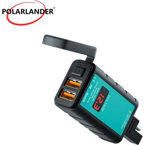 Car Charger With Switch Optional 1M/1.4M Cable Waterproof Voltmeter + Integrated SAE Socket DC12-24V Square Dual USB Fast Charge