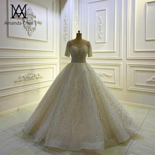 Trouwjurk Short Sleeve Beading Glitter Sale Wedding Dress