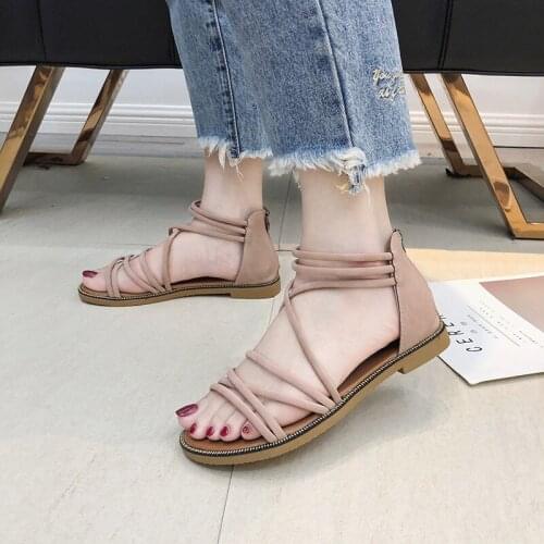 Korean Sandal Girl Fairy Wear Flat Bottomed and Versatile Student Flowers Roman Style Ladys Anti Slip Slippers Shoes for Women