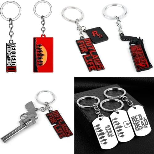 Red Dead Redemption 2 Keyring Key Chain Rockstar Game Gun Metal Key Ring Holder Men Car Women Bag Keychain Chaveiro Jewelry