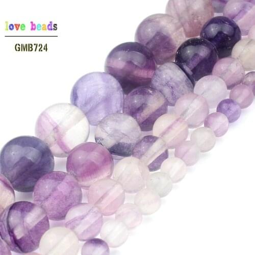 Natural Purple Fluorite Stone Beads Round Loose Beads for DIY Bead Bracelet Jewelry Making 15'' Strand 4/6/8/10mm