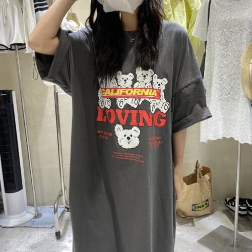 Califonia Letter Cute Loving Bears Print Woman Tshirts X-Long Ropa Plus Size Mujer Fashion Clothing Korean Casual Comfort Dress