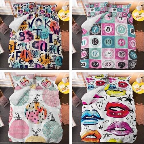 Home Textile Cartoon Pattern Lips Number Bed Set Comforter Duvet Cover Bedding Sets 3D King Queen Size