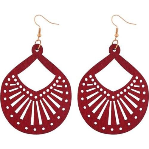 E7645 ZWPON Cutout Geometric Wood Earrings for Women 2020 New Fan Radial Round Earrings Jewelry Wholeasle