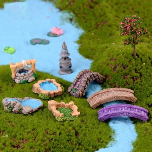 DIY Resin Water Well Bridge Grass Figurine Micro Landscape Decoration Accessories Home Decor Mini Craft Fairy Garden Miniature