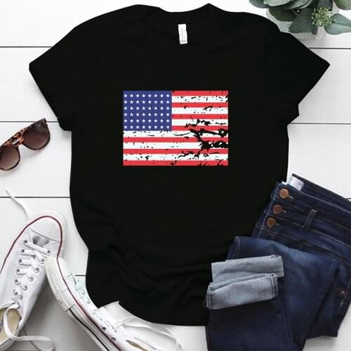 American Flag Printing Woman Tshirts Tops Harajuku Short Sleeve Around Neck Cotton Oversized T Shirt Casual S-5xl Ropa Mujer