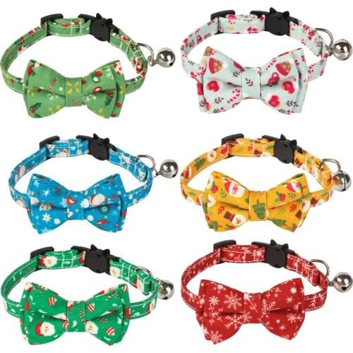 Pet Cat Dog Accessories Christmas Snowflake Snowman Pattern Ring Detachable Bow Tie Adjustable Collar Kitty Puppy Pets Supplies