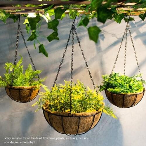 1pcs Wire Coconut Palm Basket Iron Wall Hanging Flower Basket Half Round Flowerpot Hanging Pots Window Rattan Decor Pots