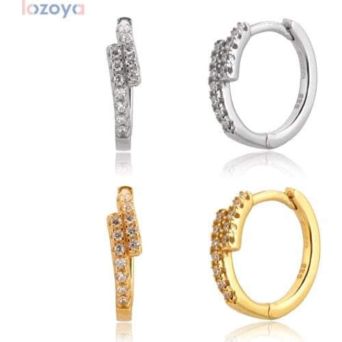 LOZOYA 925 Sterling Silver Star Fashion Jewelry Cross Line Simple Huggies Luxury Hoops Crystal CZ Zircon for 2021 Jewels