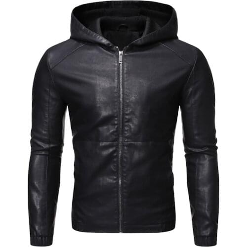 Men Leather Jackets and Coats Autumn Hooded Motorcycle Biker Leather Jacket Men Casual Faux Leather Jacket chaqueta cuero hombre