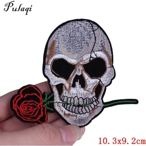 Pulaqi Personalized Rose Skull Punk Embroidered Patch Iron On Patches For T - Shirt Clothes Garment Accessories F