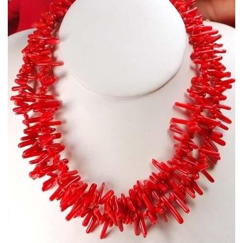 Charming DESIGN Long/Small Red Coral Necklace W/Silver Clasp AAA