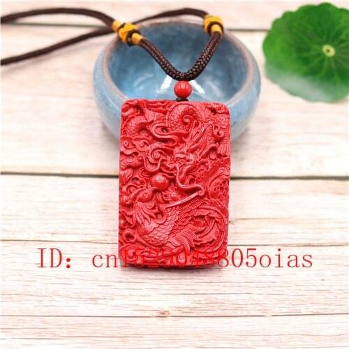 Dragon Phoenix Pendant Necklace Chinese Natural Red Organic Cinnabar Buddhism Amulet Charm Jewellery Fashion Woman Gifts