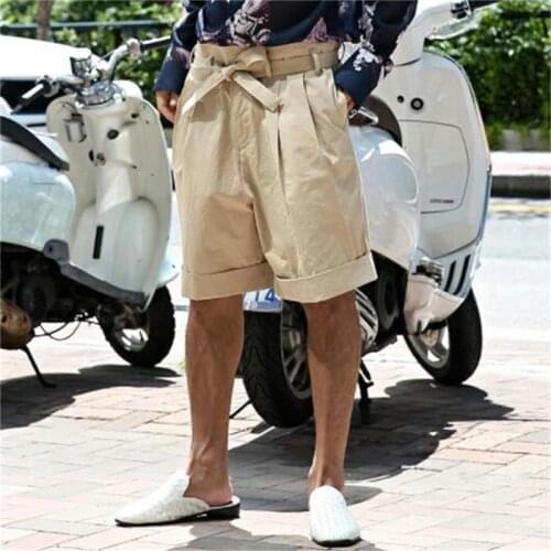 Mens new solid color lace up loose fashion Capri Pants 2021 summer fashion brand work clothes Shorts Military pants
