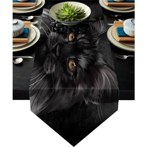 Black Cat With Hair Mystery Table Runner Table Flag Home Party Decorative Tablecloth Table Runners