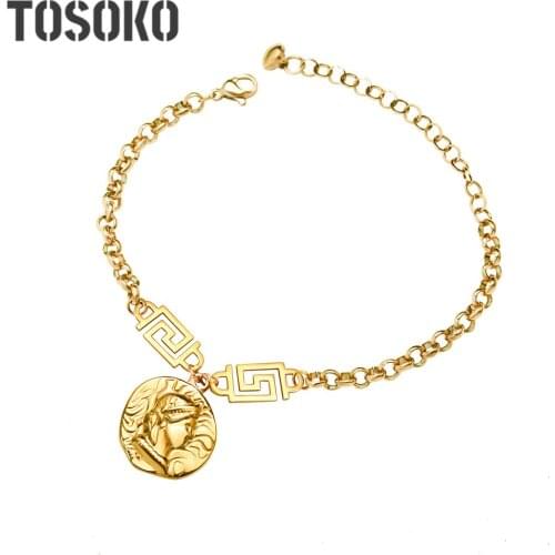 TOSOKO Stainless Steel Jewelry Geometric Design Bracelet Queen Image Pendant Lady Fashion Bracelet BSE091