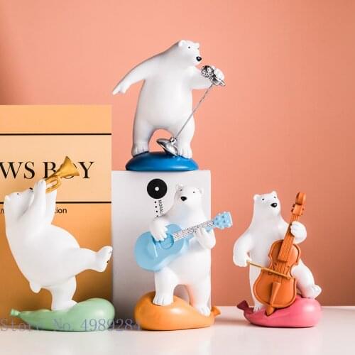 Creativity Balloon Polar Bear Cartoon Animal Statue Lovely Animal Sculpture Band Musical Instrument Handicraft Decoration