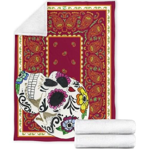 Vino Sugar Skull 3D printed Sherpa Blanket on Bed Home Textiles Dreamlike HOME ACCESSORIES