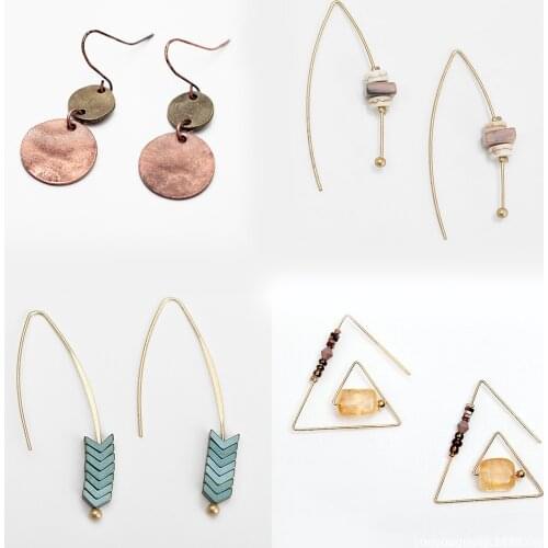 Vintage Ethnic Geometric Natural Stone Hook Earrings for Women 2019 Bohemia Beads Statement Drop Dangle Earring Boho Jewelry