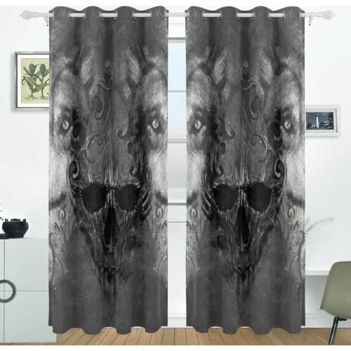 Skull Wolf Curtains Drapes Panels Darkening Blackout Grommet Room Divider for Patio Window Sliding Glass Door 55x84 Inches