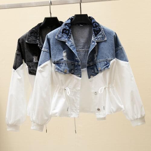 2020 Autumn New Women Denim Jacket Loose Windbreaker Female Students Patchwork Jackets Casual Short Jeans Coats Outwear P750