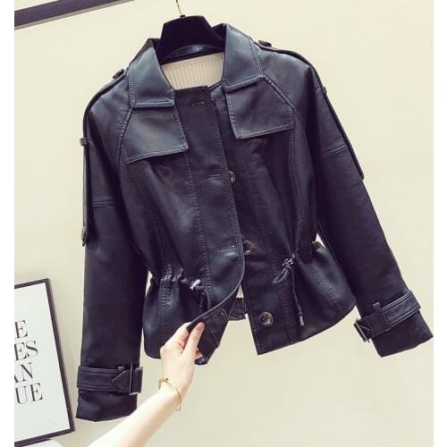 Short Leather Jacket Women Slim Long Sleeve Zipper Turn Down Collar White Faux Leather Blazer Coat Autumn Winter Street Outwear