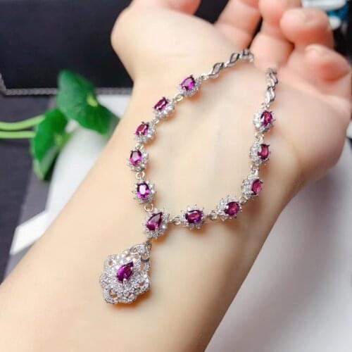 CoLife Jewelry Elegant Gemstone Necklace for Wedding 100% Natural Garnet Necklace 925 Silver Garnet Jewelry