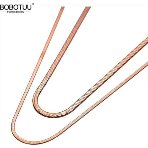 BOBOTUU Trendy Titanium Stainless Steel Double Layer Choker Necklaces Beach Snake Chain Pendant Necklace For Women Girl BN20002