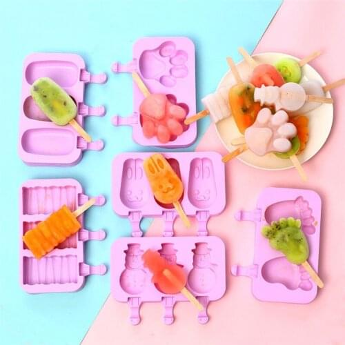 2/3 Hole Cartoon Foot Cat Paw Conjoined Ice Cream Mold DIY Homemade Dessert Freezer Juice Popsicle Maker with Lid and Stick Mold