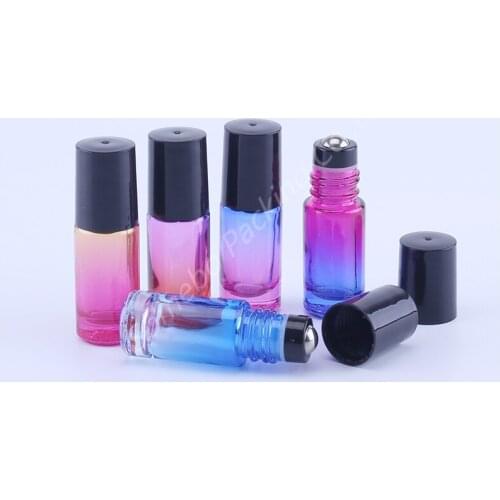 300pcs/lot 5ml Gradient Color Thick Glass Roll on Essential Oil Empty Perfume Bottle Roller Ball Portable