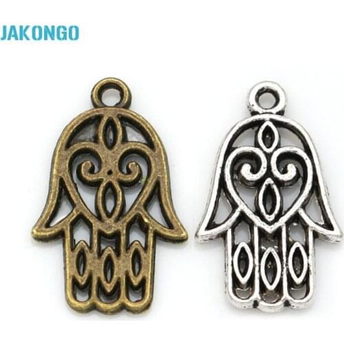 Antique Silver Plated Hand Hamsa Charms Pendant for Jewelry Making DIY Accessories Handmade Craft 21x13mm