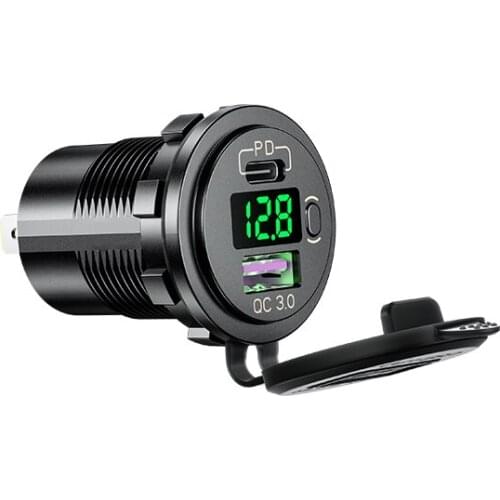 DIY 36W Fast PD Power Delivery Type-C Car Charger QC 3.0 Quick Charge 3.0 ON/OFF Switch Voltmeter for Motorcycle Marine Boat