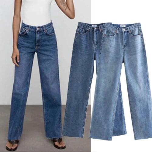 Jenny&Dave Women Denim Wide Leg Pants England Style Vintage Mom Jeans Woman High Waist Jeans Loose Burrs Boyfriend Jeans For