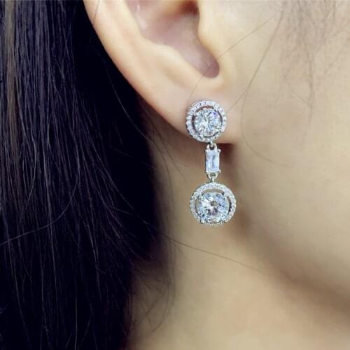 Elegant Shiny Gorgeous Drop Earring Silver Color Round Cz Stone Wedding Bridal Earring Party Anniversary Gift Earring Zk30