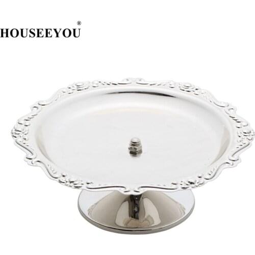 European Silver Plated Metal Serving Trays Fruit Bowl Kitchen Mini Small Cake Stand Holder Pan Decorative Trays for Cake Display